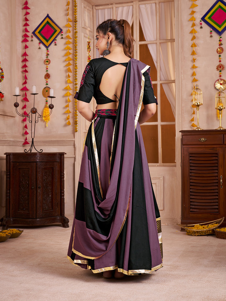 Multi-Color Navratri Lehenga Choli with Kutchi Patch Work, Mirror & Viscose Cotton Dupatta