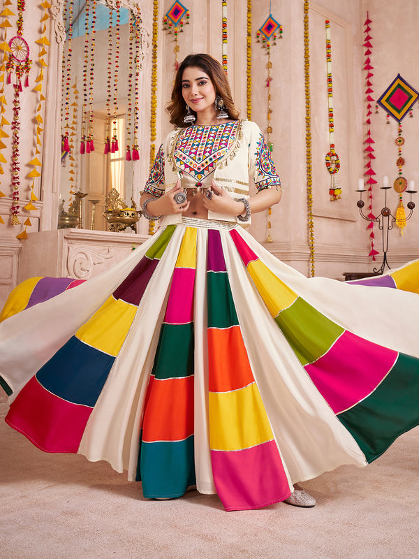 Multi-Color Navratri Lehenga Choli in Viscose Cotton