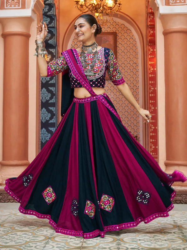 Multi-Color Embroidered Navratri Lehenga Choli Set with Mirror Work