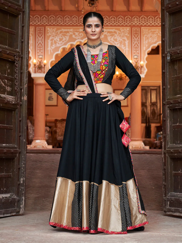 Trendy Black  Navratri Lehenga Choli Set with Embroidery & Mirror Work