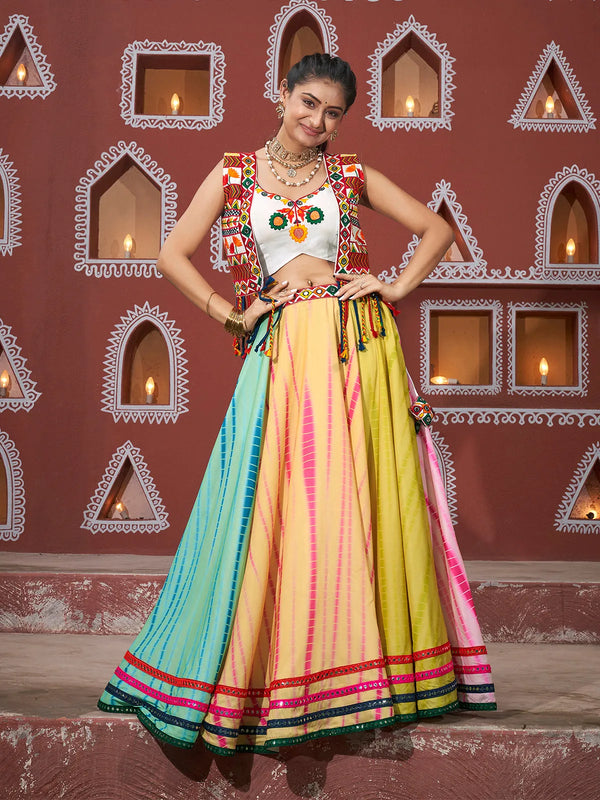 Multi-Color Navratri Lehenga Choli with Embroidered Mirror Work Jacket