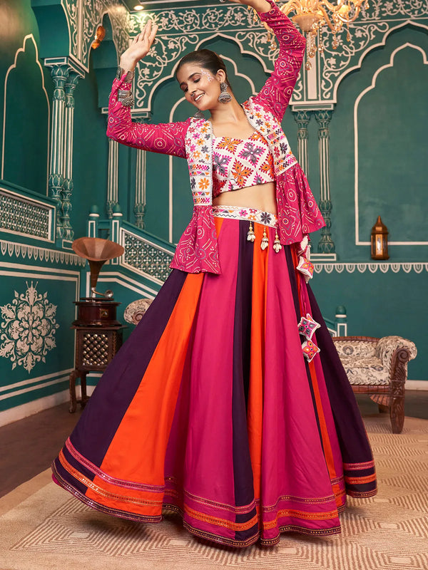 Multi-Color Designer Navratri Lehenga Choli Set with Mirror Work & Embroidered Work