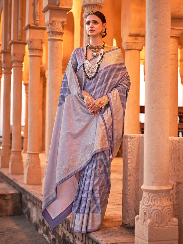 Lavender Viscose Silk Saree For Festival And Weeding Wear