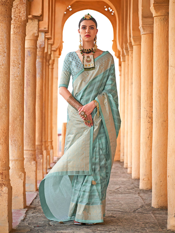 Aqua Blue Viscose Silk Saree For Festival And Weeding Wear