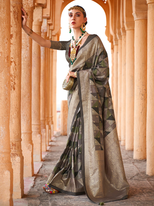 Black-Green Viscose Silk Saree For Festival And Weeding Wear