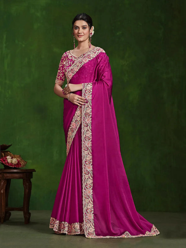 Pink Georgette Silk Saree with Handcrafted Sequin & Embroidered Work