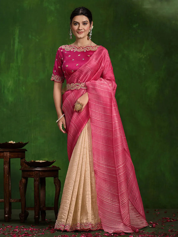 Pink Crush Silk Saree with Sequence and Stone Work For Occasion Wear