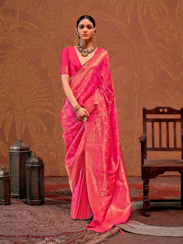 Mandy Pink Handloom Kanjivaram Silk Saree For All Occasion