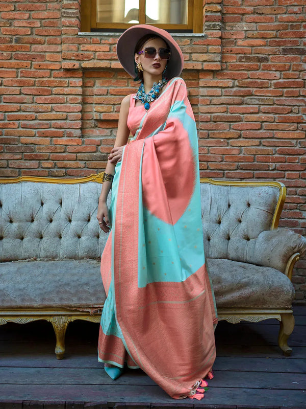 Light Pink & Peach Handloom Weaving Silk Saree for Festive Wear