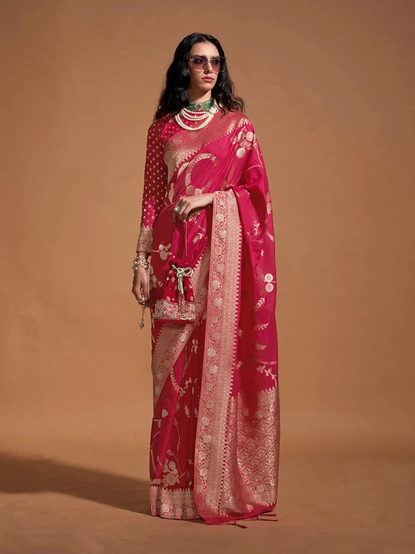 Rani Pink Georgette Silk Saree For Kocktail Party Wear