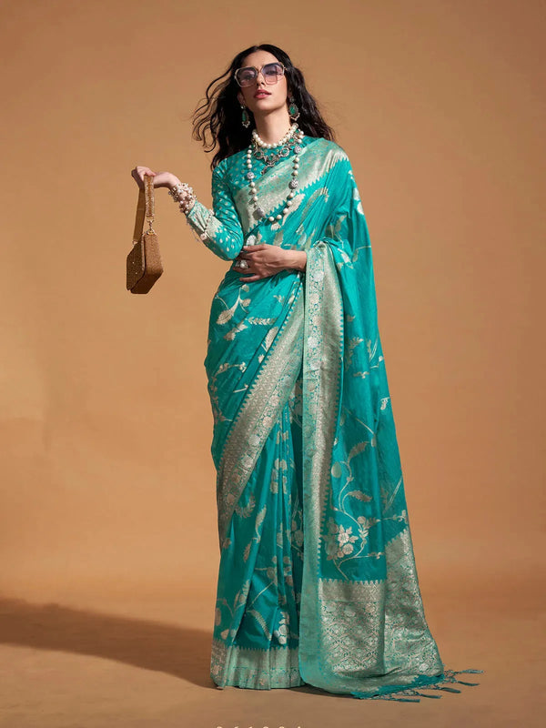 Sea Green Georgette Silk Saree For Kocktail Party Wear