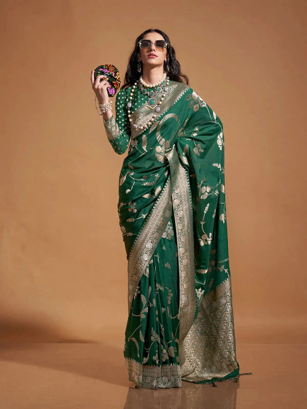 Dark Green Georgette Silk Saree For Kocktail Party Wear