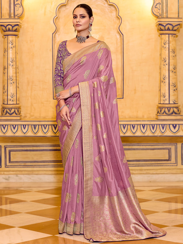 Pink Crepe Silk Saree with Zari Weaving for Wedding