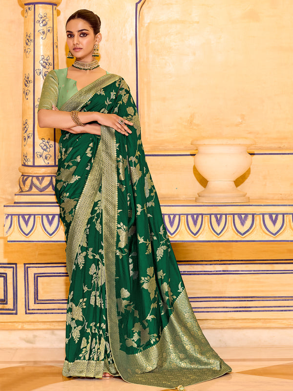 Green Crepe Silk Saree for Wedding & Festive In Zari Weaving Work