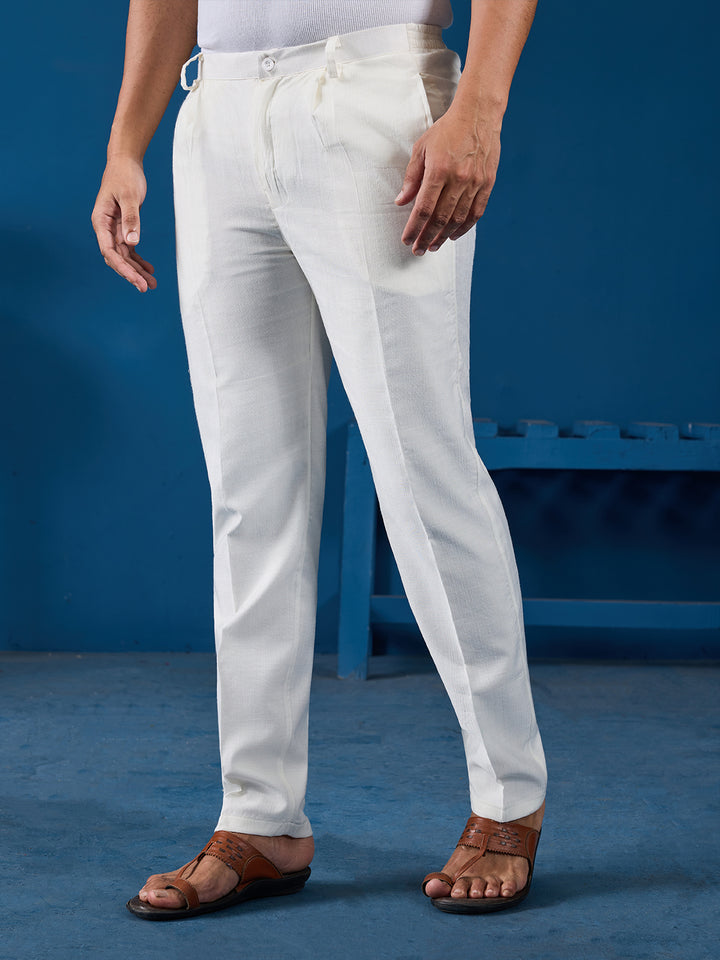 White Viscose Silk Kurta Set for Men with Thread and Mirror Work – Perfect for Festive & Wedding Occasions