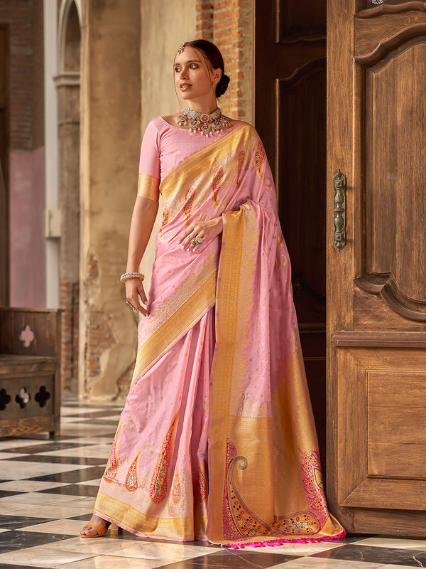 Light Pink Silk Saree with Designer Weaving Work For Festival Wear