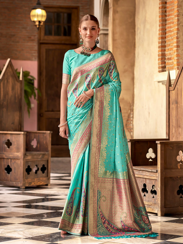 Green Silk Saree with Designer Weaving Work For Festival Wear