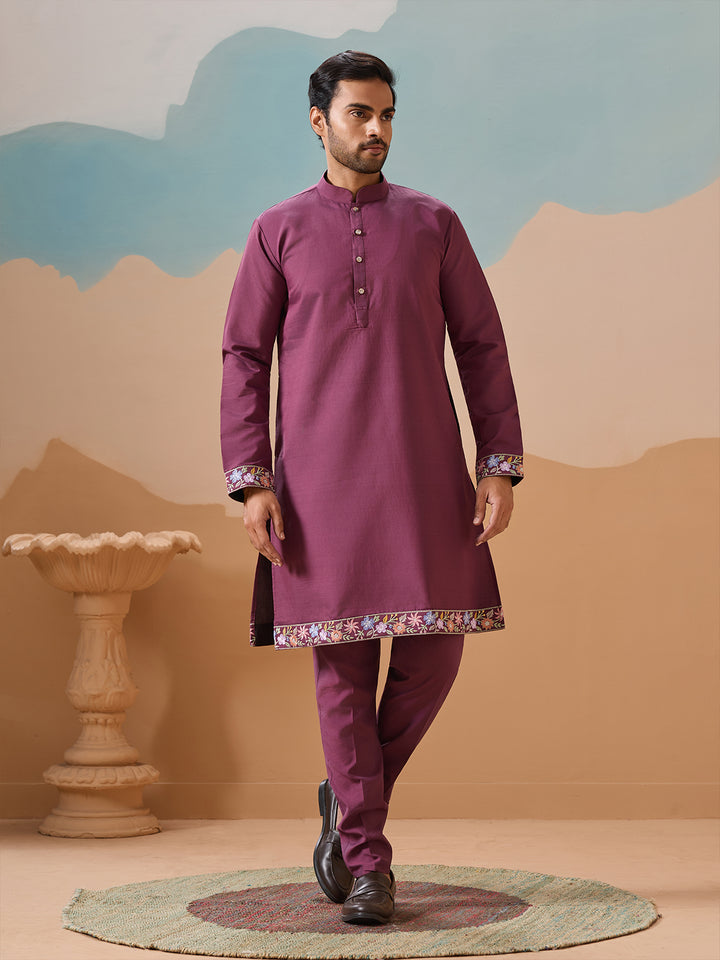 Dusty Viscose Silk Kurta Koti Set for Men | Multi-Thread Sequence Embroidered Work | Elegant Men’s Occasion Wear