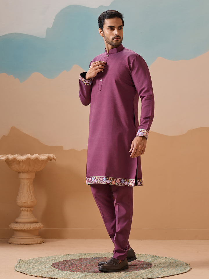 Dusty Viscose Silk Kurta Koti Set for Men | Multi-Thread Sequence Embroidered Work | Elegant Men’s Occasion Wear
