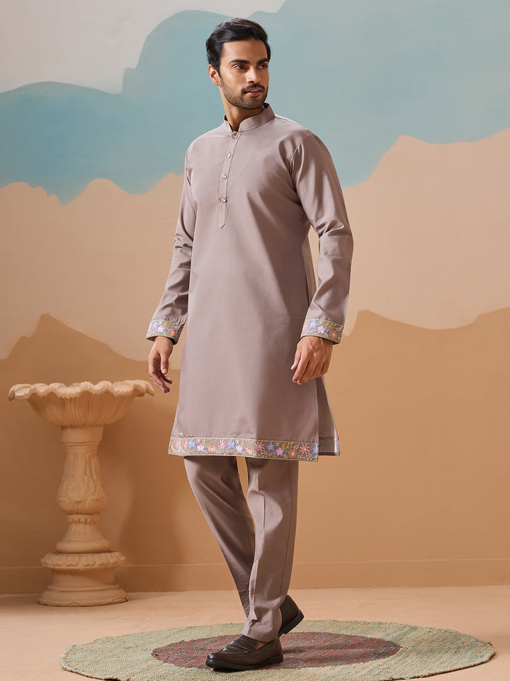 Men's Grey Viscose Silk Kurta-Koti Set with Multi-Thread Sequin Embroidery – Premium Occasion Wear