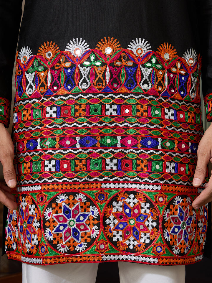 lack Cotton Silk Kurta for Men with Multi-Thread & Mirror Work – Festive & Wedding Wear