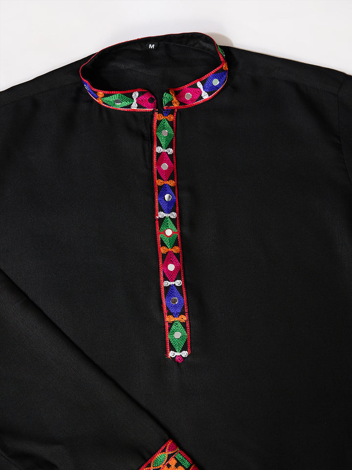 lack Cotton Silk Kurta for Men with Multi-Thread & Mirror Work – Festive & Wedding Wear