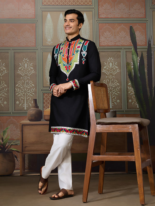 Traditional Style Black Cotton Men's Kurta