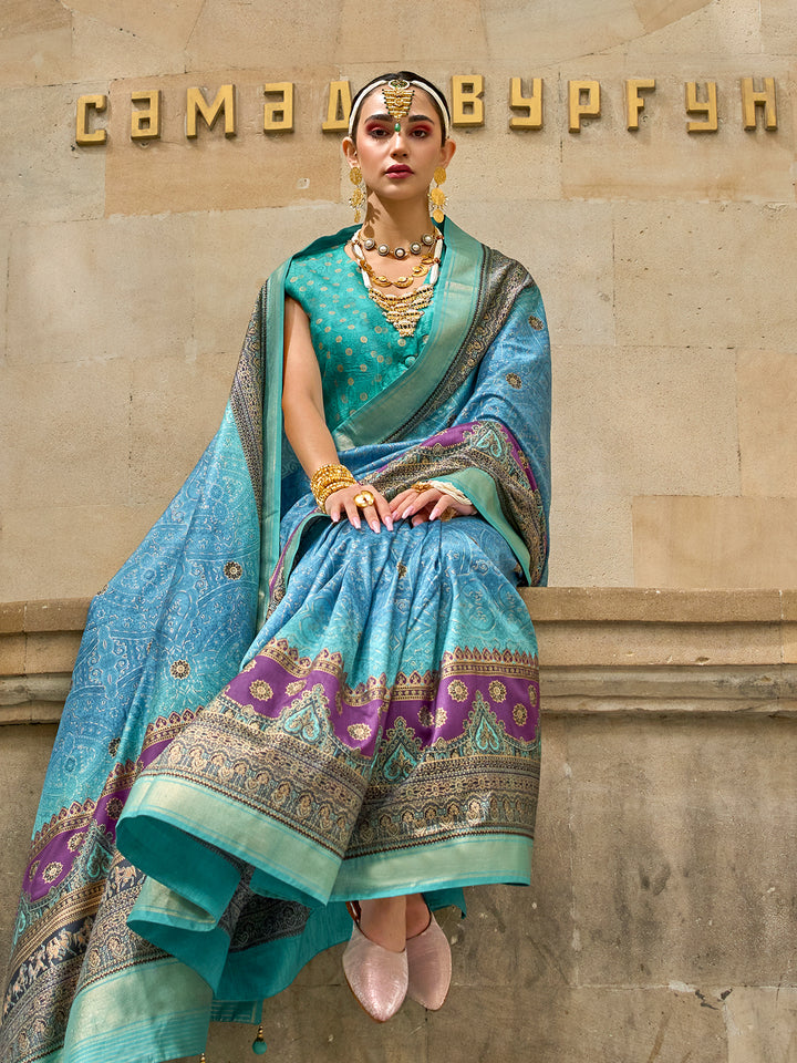 Woman in a traditional outfit with intricate patterns against a stone wall.