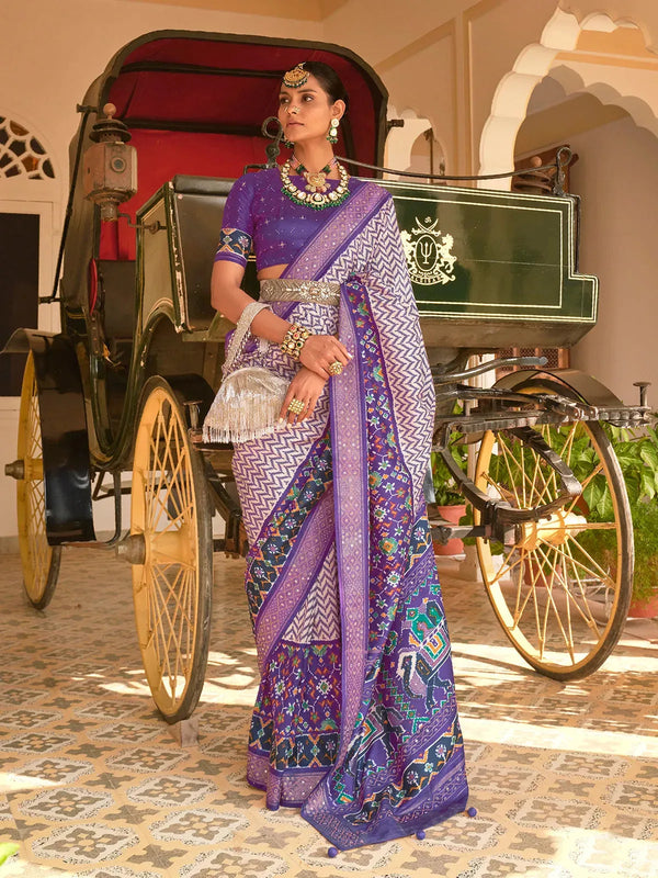 Lavender Silk Saree with Designer Hathi Pallu for Festivals And Weddings