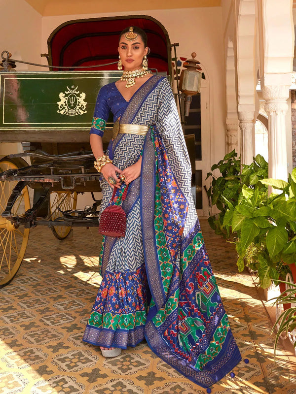 Blue Silk Saree with Designer Hathi Pallu for Festivals And Weddings