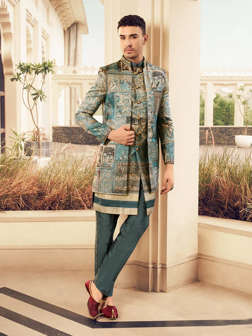 Indo Western For Men - VJV Now - India  Tagged "color teal green"