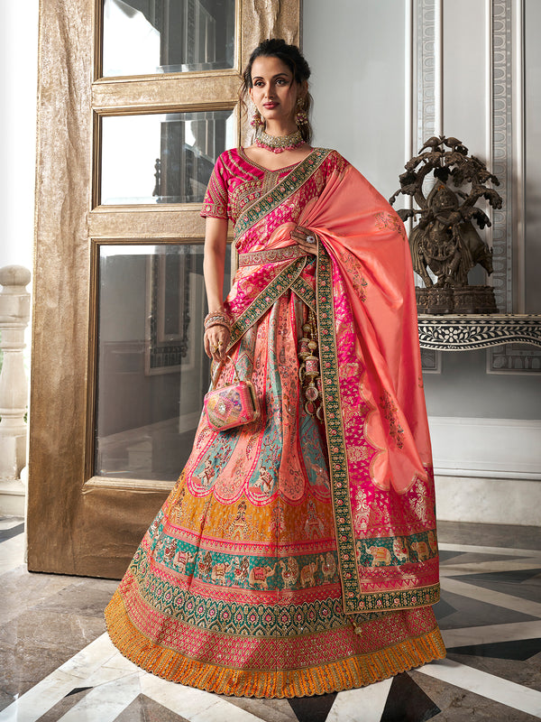 Traditional Designer Banarasi Silk Bridal Lehenga Set with Weeding Wear