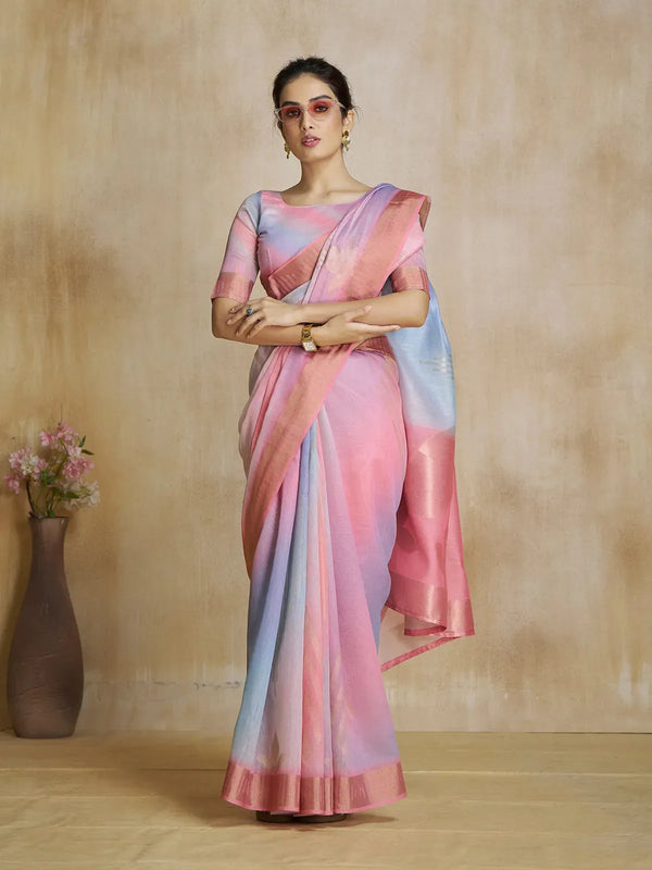 Light Pink Shade Silk Saree with Digital Print For Office Casual Wear