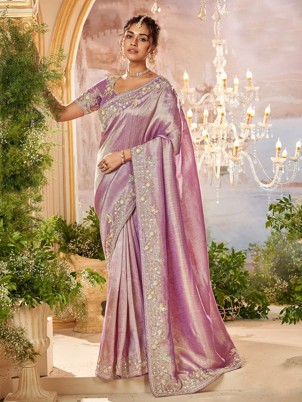 Rose Gold Banarasi Embroidered Weeding Saree