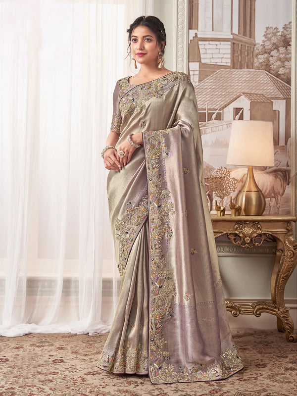 Designer Banarasi Silk Grey Weeding Saree