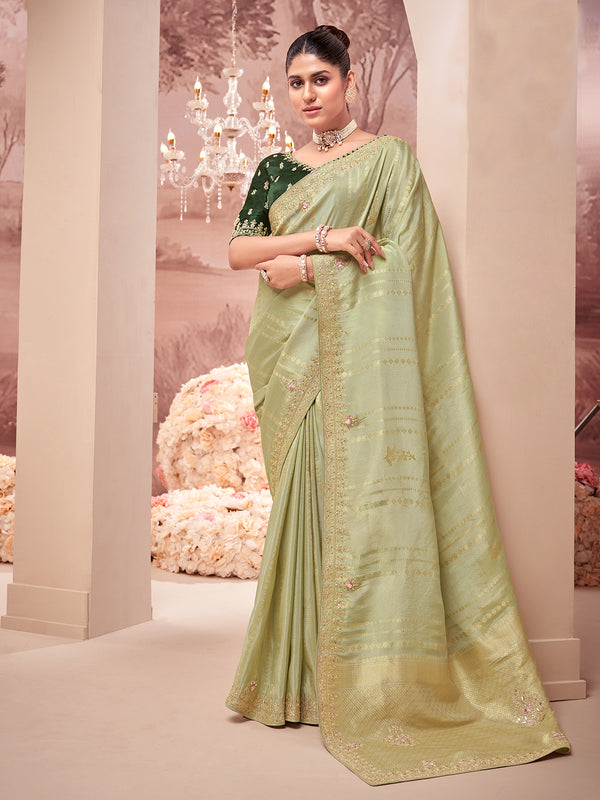 Banarasi Embroidered  Green Weeding Designer Saree