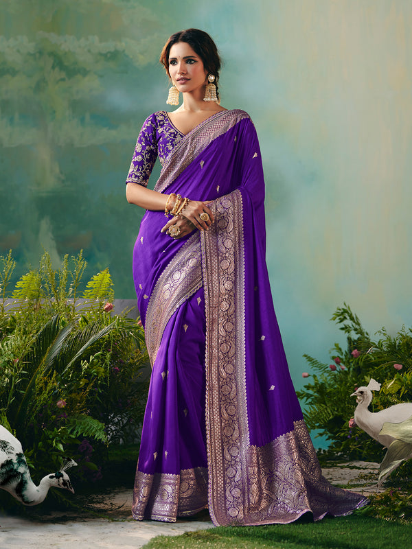Purple Dola Viscose Silk Saree with Zari Weaving & Sequence Work | Festive Wedding Saree