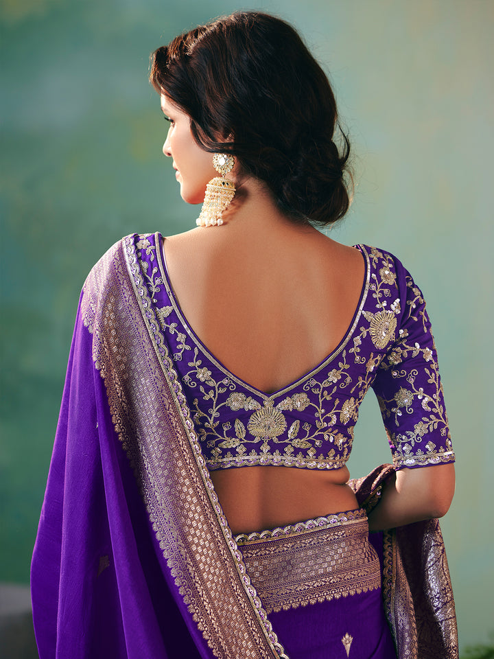 Purple Dola Viscose Silk Saree with Zari Weaving & Sequence Work | Festive Wedding Saree
