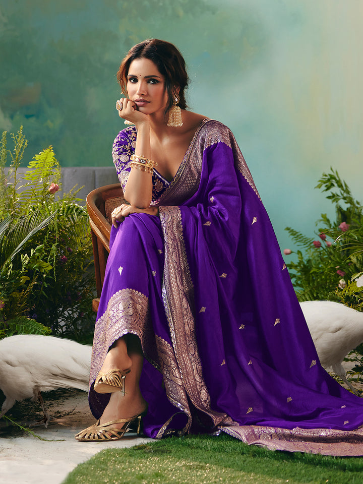 Purple Dola Viscose Silk Saree with Zari Weaving & Sequence Work | Festive Wedding Saree