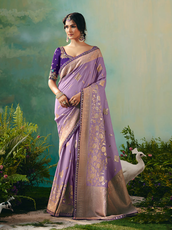 Lavender Dola Viscose Silk Saree with Zari Weaving and Sequin Work