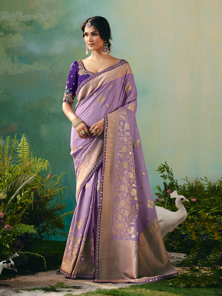 Lavender Dola Viscose Silk Saree with Zari Weaving and Sequin Work