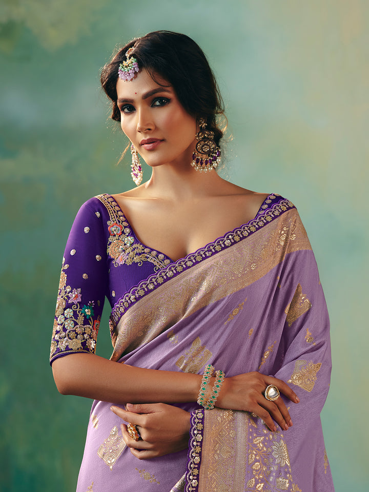 Lavender Dola Viscose Silk Saree with Zari Weaving and Sequin Work