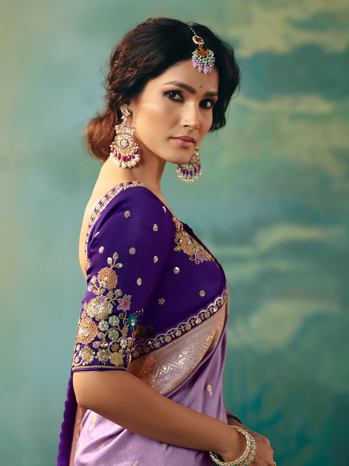 Lavender Dola Viscose Silk Saree with Zari Weaving and Sequin Work