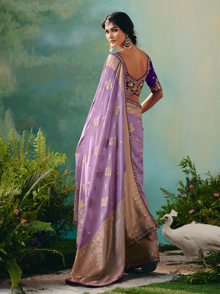 Lavender Dola Viscose Silk Saree with Zari Weaving and Sequin Work