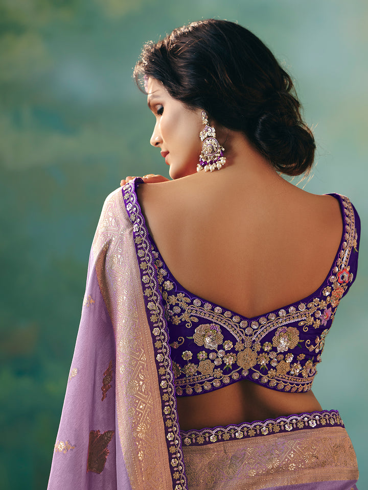 Lavender Dola Viscose Silk Saree with Zari Weaving and Sequin Work