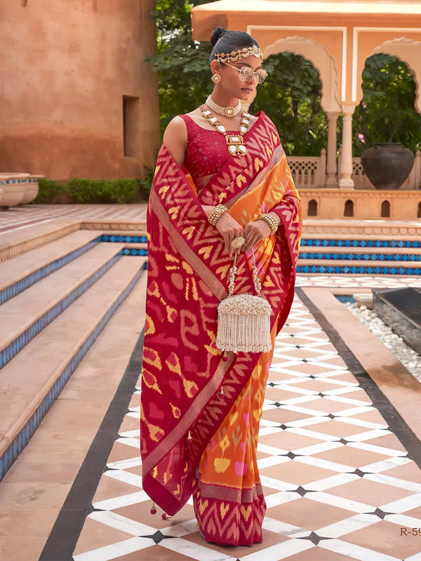 Yellow & Red Traditional Patola Silk Saree for Festive Wear