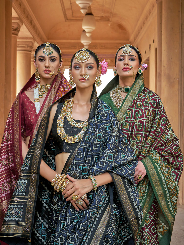 Green Silk Patola Saree with Matching Blouse for Wedding & Festival Wear