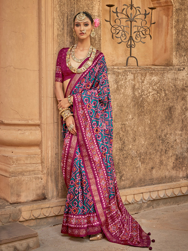 Elegant Purple Patola Silk Saree for Wedding & Festival | Traditional Designer Saree with Matching Silk Blouse