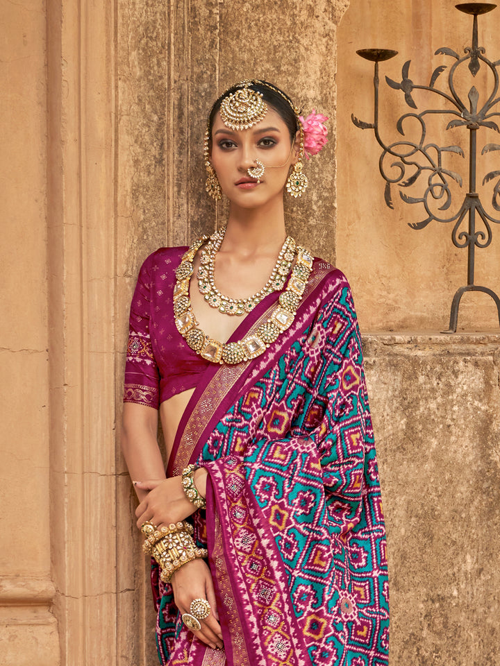 Elegant Purple Patola Silk Saree for Wedding & Festival | Traditional Designer Saree with Matching Silk Blouse