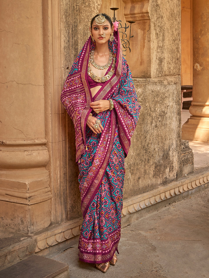 Elegant Purple Patola Silk Saree for Wedding & Festival | Traditional Designer Saree with Matching Silk Blouse